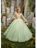 Mint Lace Tulle Keyhole Back Flower Girl Dress